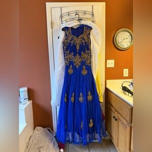 Pakistani Elegant Blue and Gold Embellished Dress